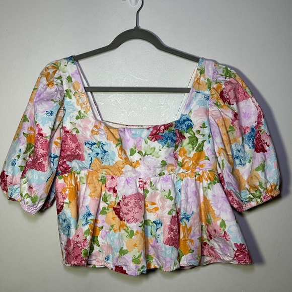 Buddy Love Alana Floral Peplum Smocked Back Top Size XL CottageCore Romantic - Picture 3 of 9